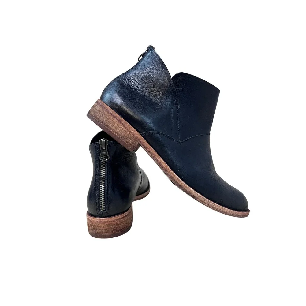 Kork-Ease Velma Ankle Boots Womens 9M Black Excellent Leather Back Zip‎ Low Heel